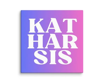 Small canvas "KATHARSIS", 20 x 20 cm, quote picture, color gradient, ombre, print on demand