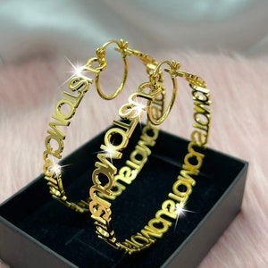 Custom Hoop Name Earrings  J-Lo Inspired Name Hoops Personalised  Exaggerated Custom Hoops Name Earrings  Personalized Earrings Gift