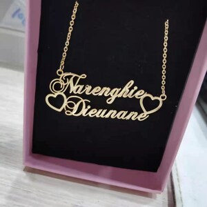 Custom Necklaces Script Nameplate Necklace Personalized Name Necklaces Jewelry Choker Necklaces with 2 Name Heart Necklace for Women Girls