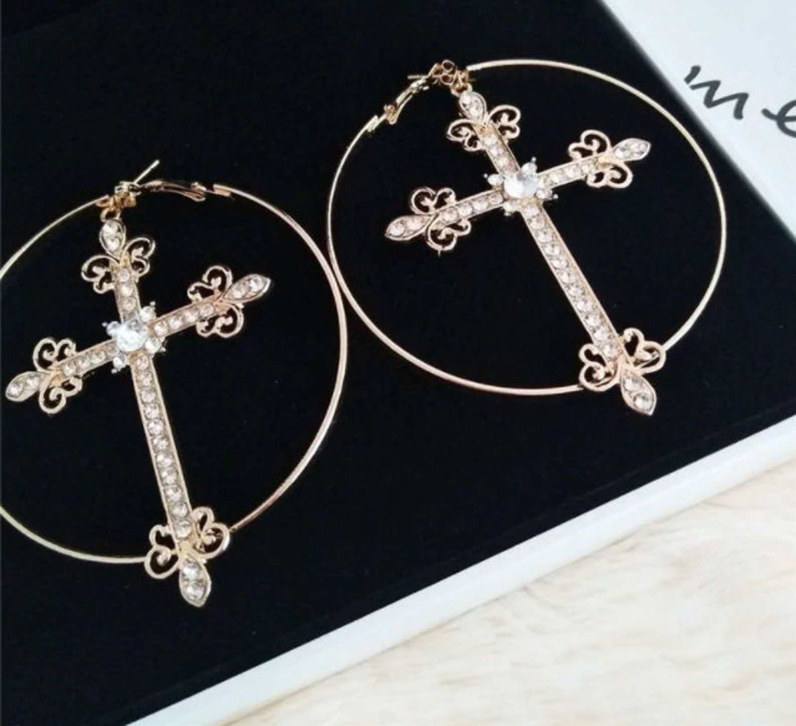 Hoop Cross Earrings Crucifix Earrings Religious Jewelry Etsy