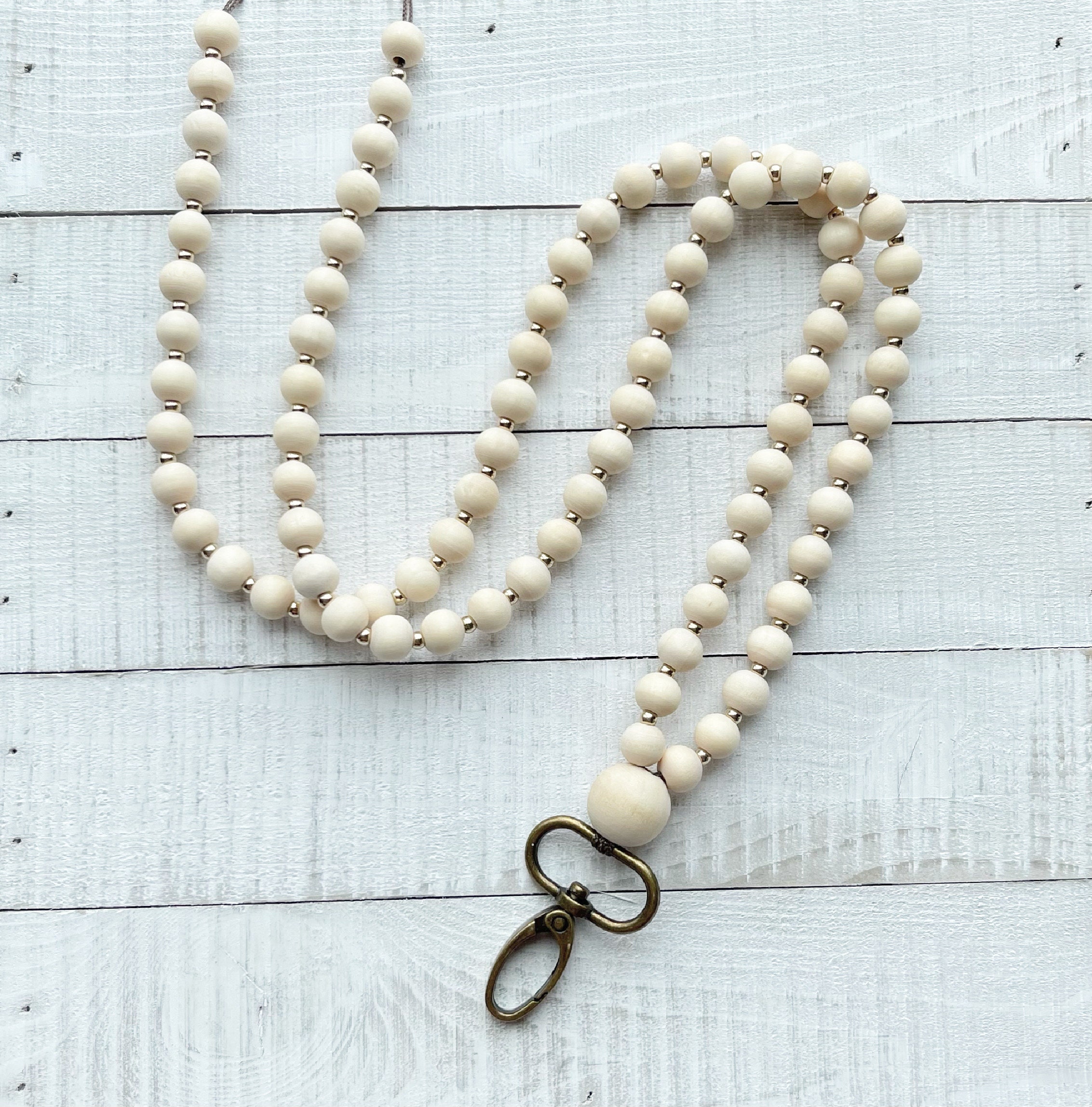 Zaylee | Wood bead lanyard | boho lanyard | wood beads | badge lanyar…