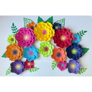 Set de flores de papel para fiesta, fondo de flores de papel para fiesta, flores de papel mexicanas, baby shower, boda o cumpleaños.