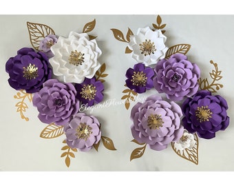 Shades of purple and white paper flower backdrop, nursery wall decor, baby shower decor, purple flowers set