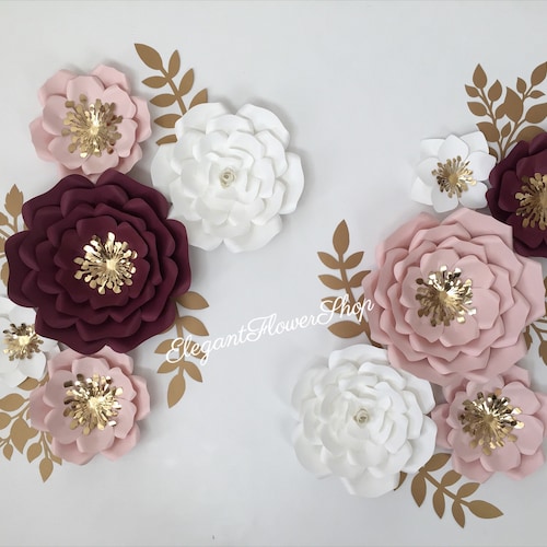 Paper Flower Set Nursery Paper Flower Wall Decor Baby Girl Etsy