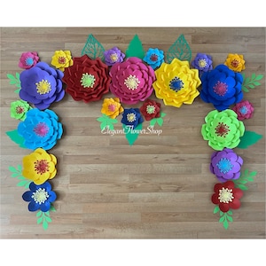 Set de flores de papel para fiesta, fondo de flores de papel para fiesta, flores de papel mexicanas, baby shower, boda o cumpleaños.