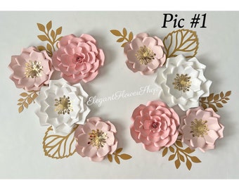 Set of 8 paper flowers, nursery paper flower set, nursery wall art, flowers decor, baby shower decor