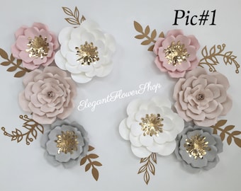 Set of 8 paper flowers, nursery paper flower set, nursery wall art, flowers decor, baby shower decor