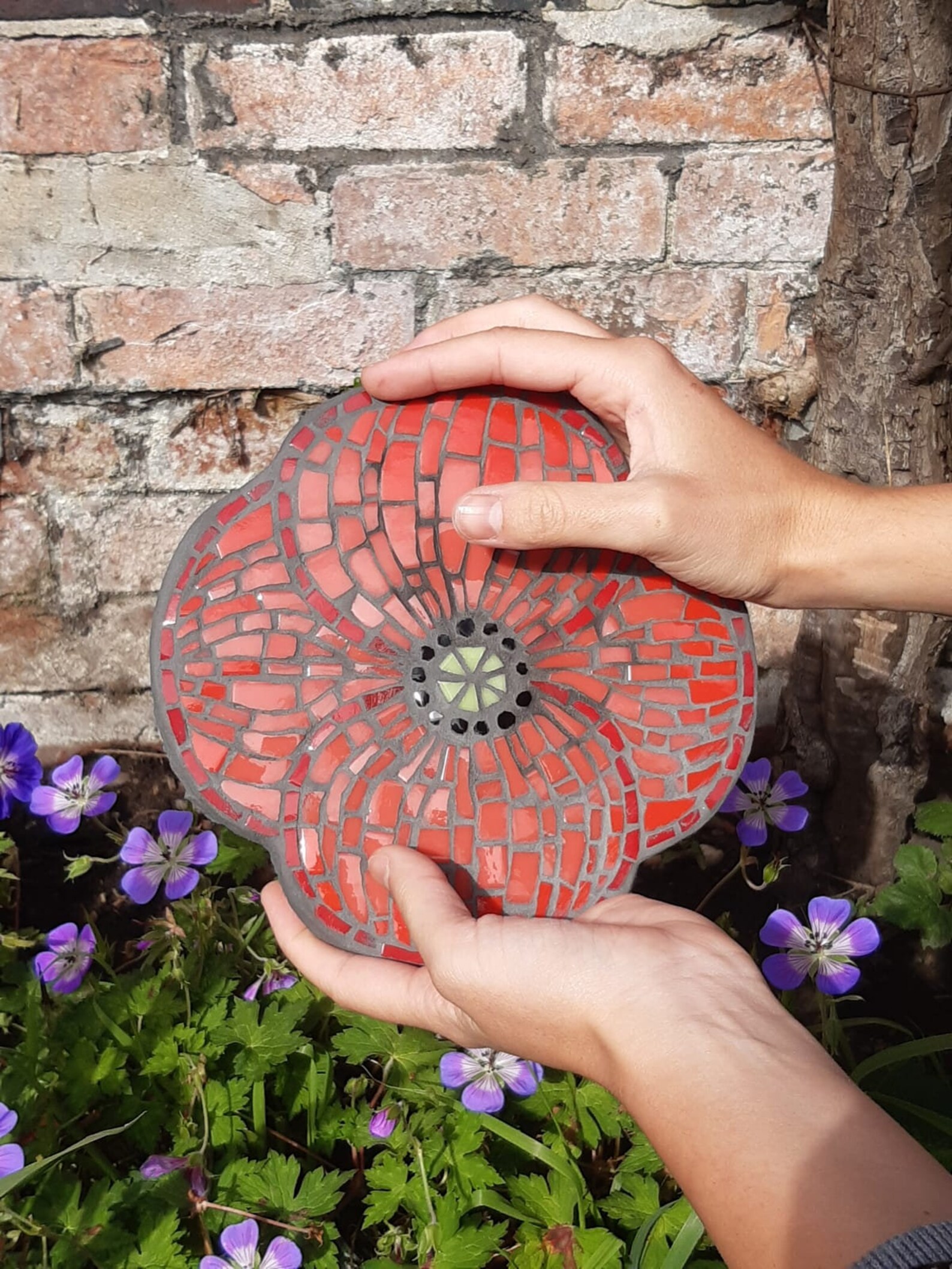Poppy Mosaic Poppy Garden Art Outdoor Glass Mosaic Art Etsy UK
