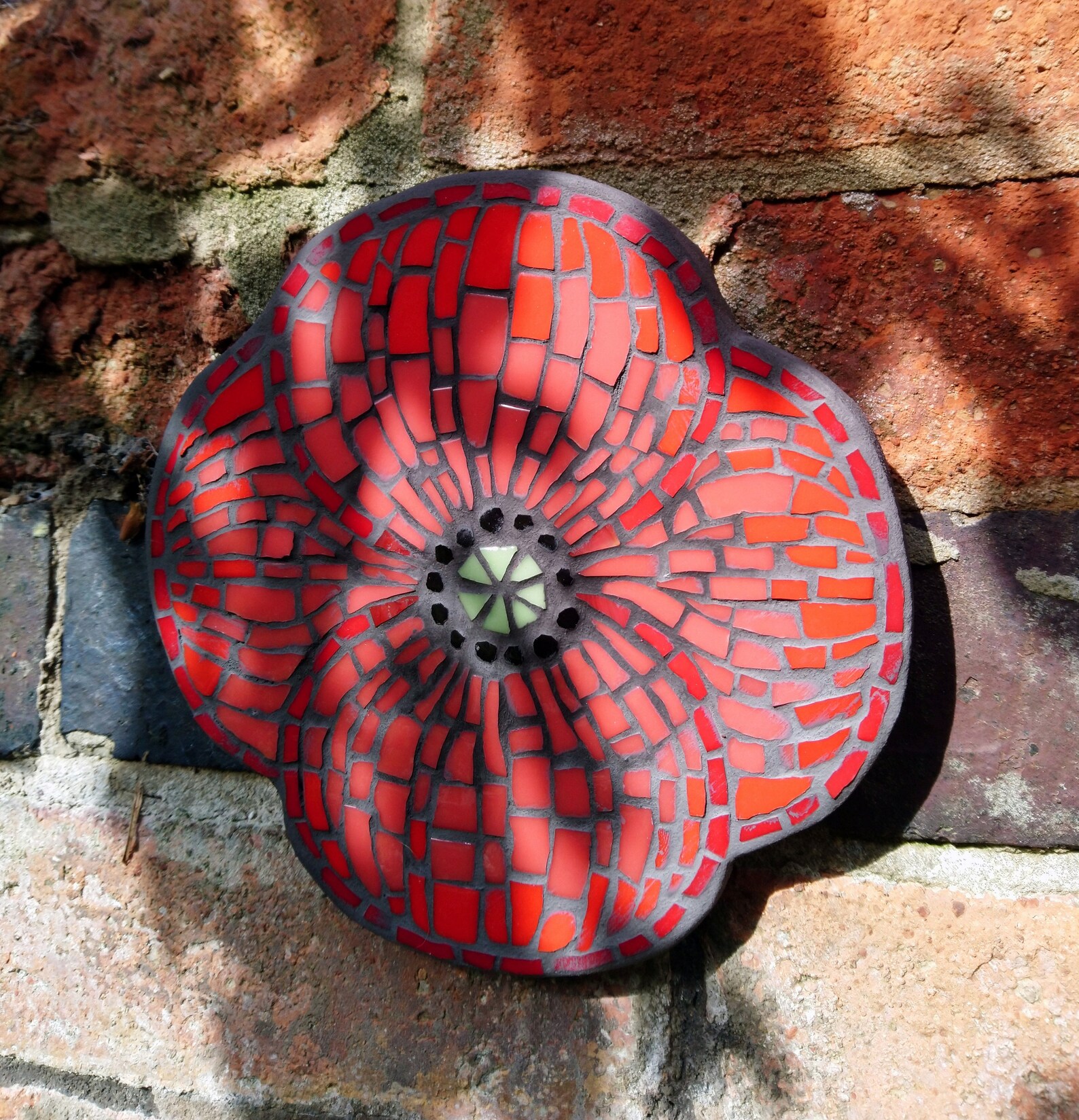 Poppy Mosaic Poppy Garden Art Outdoor Glass Mosaic Art Etsy UK