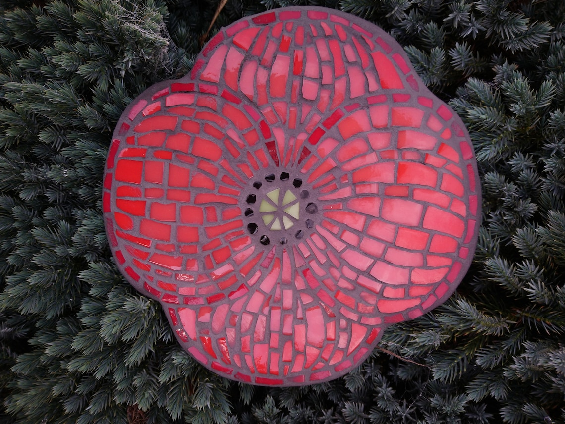 Poppy Mosaic Poppy Garden Art Outdoor Glass Mosaic Art Etsy UK