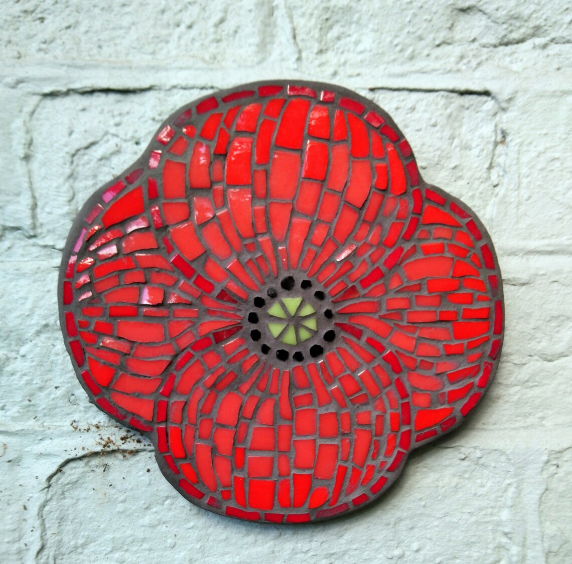 Poppy Mosaic Poppy Garden Art Outdoor Glass Mosaic Art Etsy UK