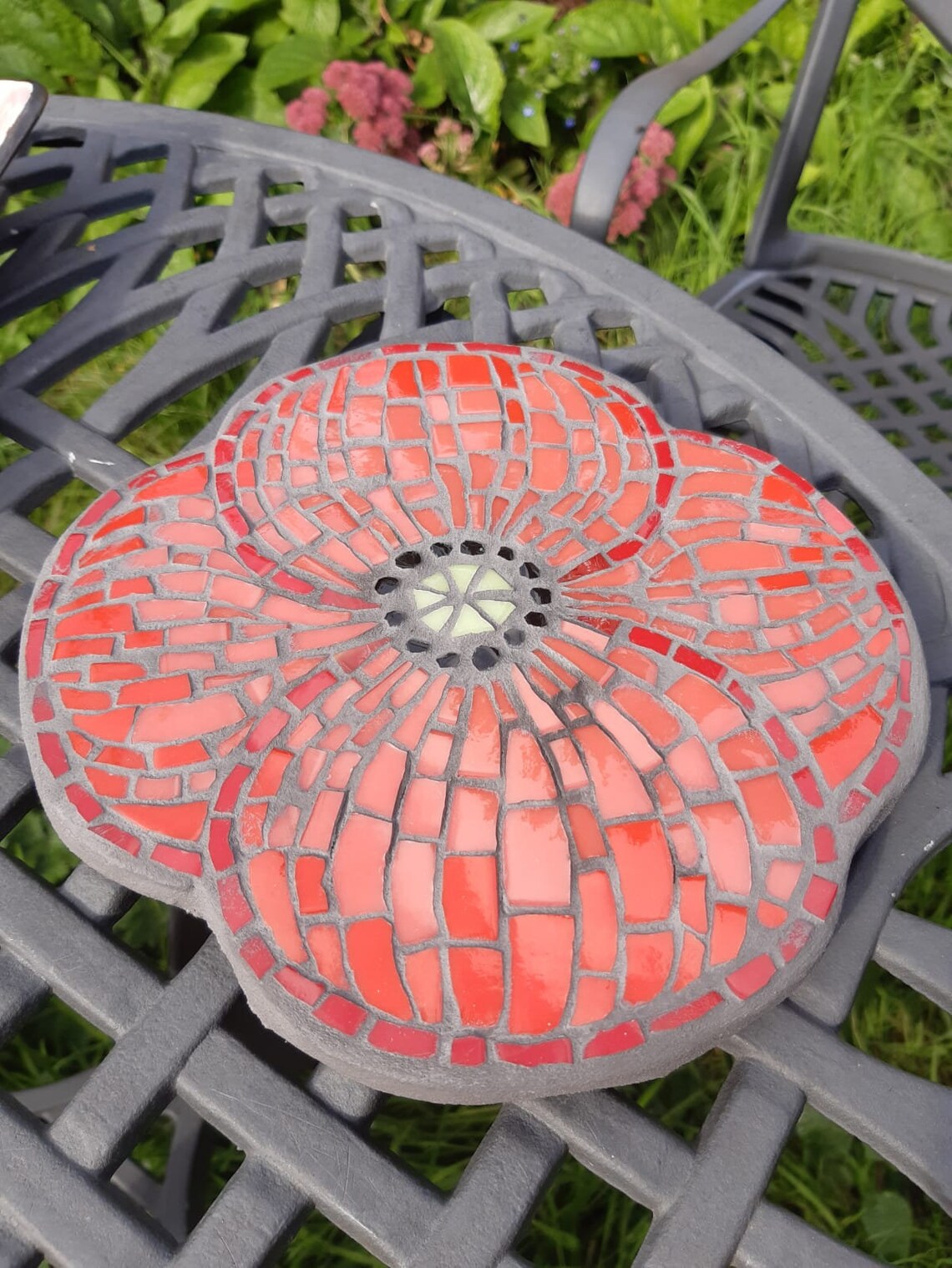 Poppy Mosaic Poppy Garden Art Outdoor Glass Mosaic Art Etsy UK