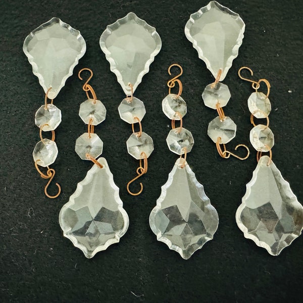 Set Of 6 Antique Style Crystal Spear Prisms For Chandeliers - 3.5" AAA Quality U-Drop Crystals, Perfect For Repair Or DIY