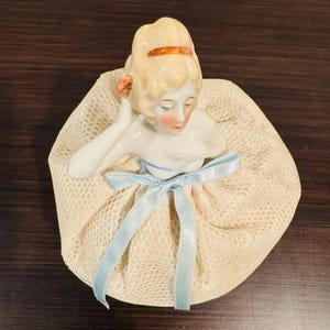 Vintage Porcelain Lady Pin Cushion Sewing Pin Cushion Half Victorian Woman Bodice Antique Pin Cushion Sewing Crafting She Shed