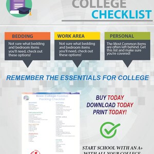 Essential College Printable Checklist - Etsy