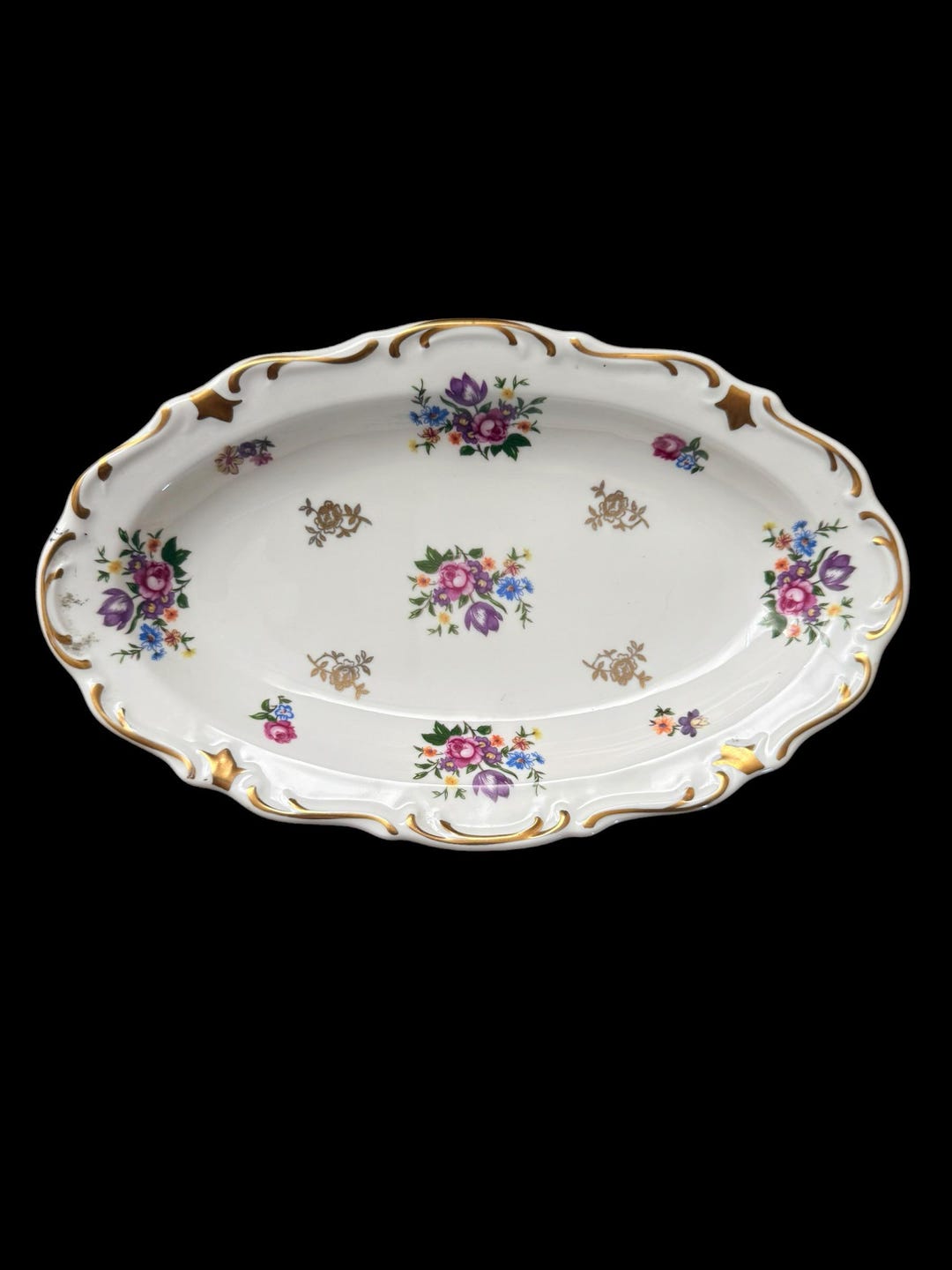 Vintage Reichenbach German Porcelain, 9-inch Oval Serving Dish, Gold ...