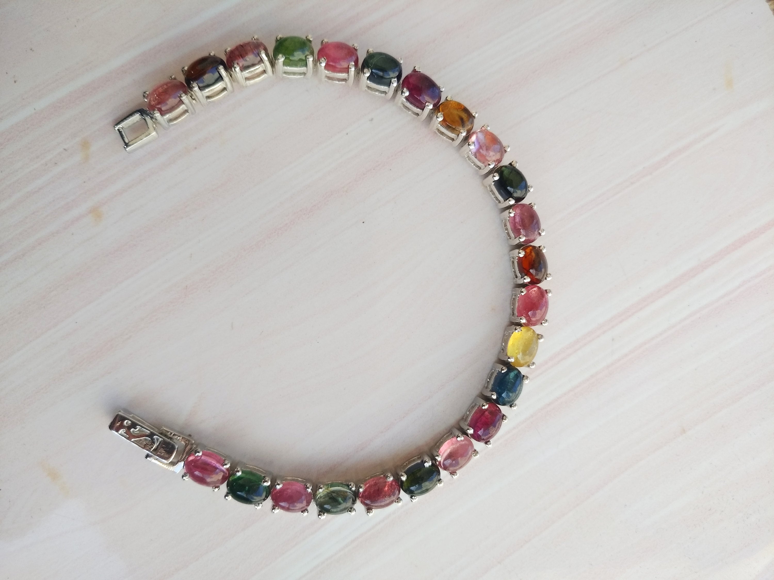 Oval Natural Multi Tourmaline Cabs Gemstone 925 Sterling Silver Tennis Bracelet Oval Natural Multi Tourmaline Cabs Gemstone 925 Sterling Silver Tennis Bracelet