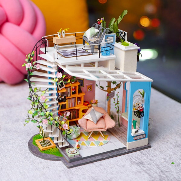 1: 24 DIY Miniature Dollhouse Kit with LED Light (Dora’s Loft)