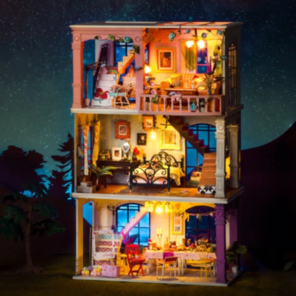1: 24 DIY Miniature Dollhouse Kit with LED Light (Paris Midnight)