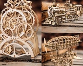 DIY Wooden 3D Mechanical Model Kit (Locomotive, Airship, Pendulum Clock)