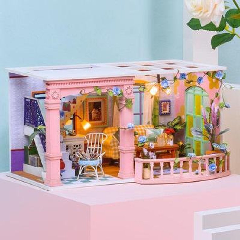 1: 24 DIY Miniature Dollhouse Kit With LED Light sweet Patio | Etsy