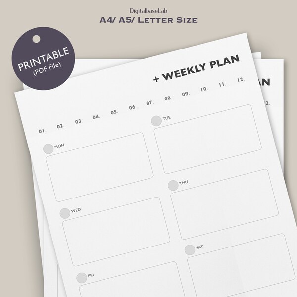 Weekly Planner Printable/ Planner Inserts/ Planner Pages/ Undated Planner/ Perpetual Layout/ A4, A5, Letter Size Planner/ Simple Planner