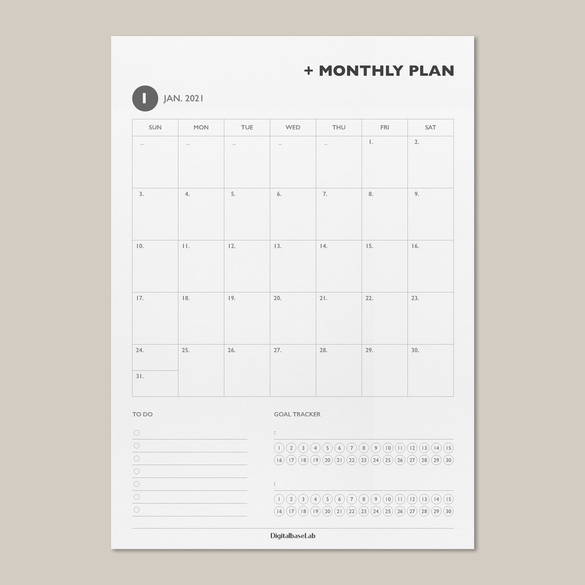 2021 Monthly Planner Printable/ Month on 1 Page/ Planner Inserts
