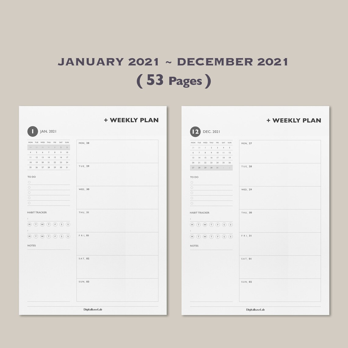 2021 Weekly Planner Printable/ Week Planner Inserts/week Planner Pages/ A4 Size, A5 Size, Letter
