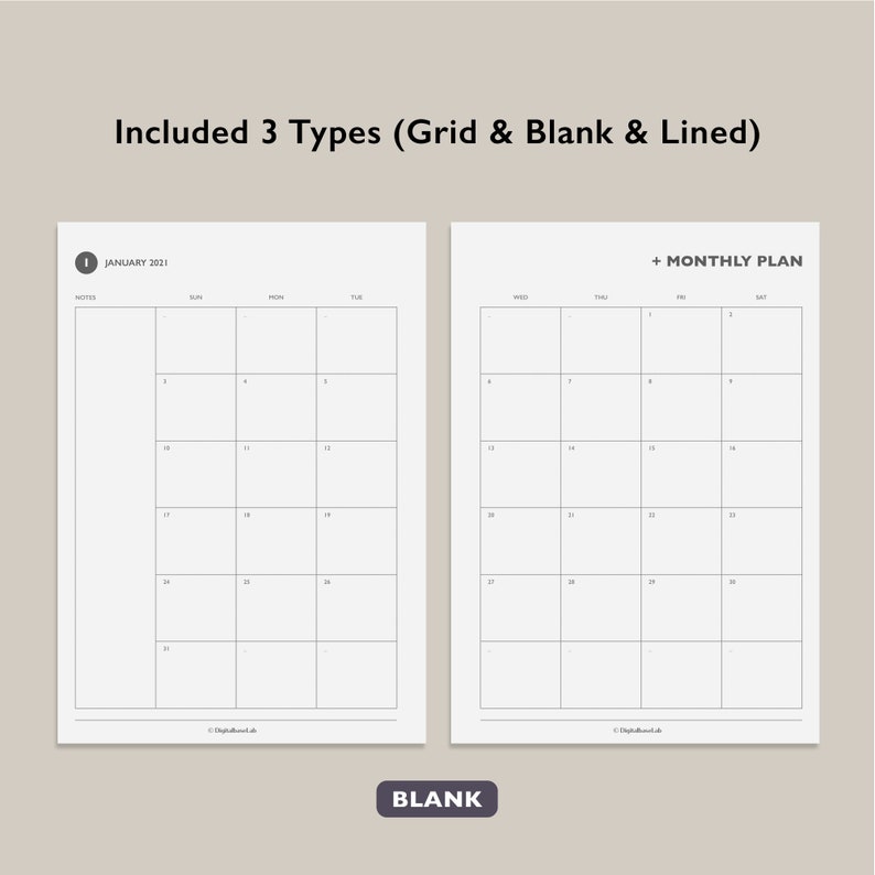 2021 Monthly Planner Printable/ 2021 Monthly Calendar/ Simple Etsy