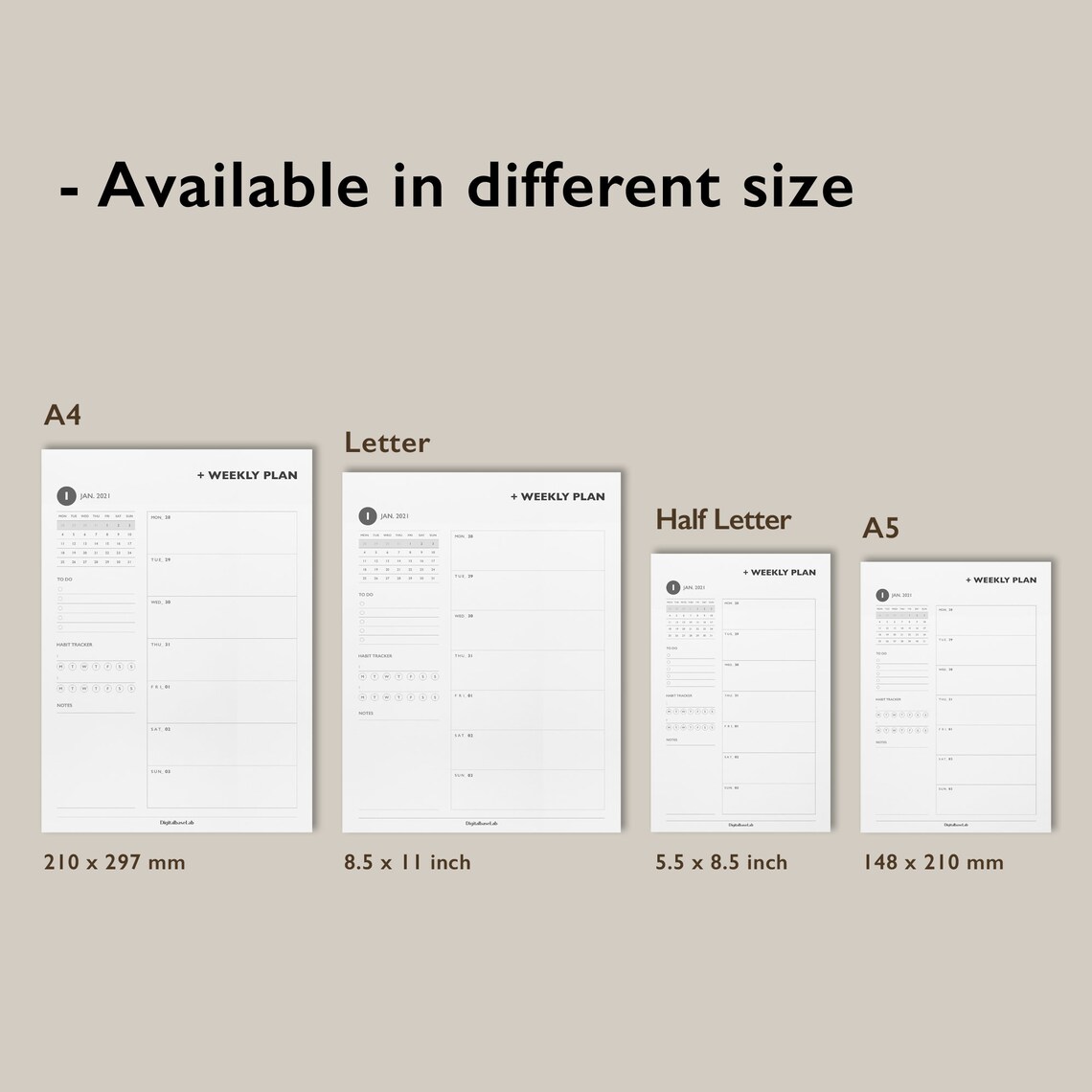 2021 Weekly Planner Printable/ Week Planner Inserts/week Planner Pages/ A4 Size, A5 Size, Letter