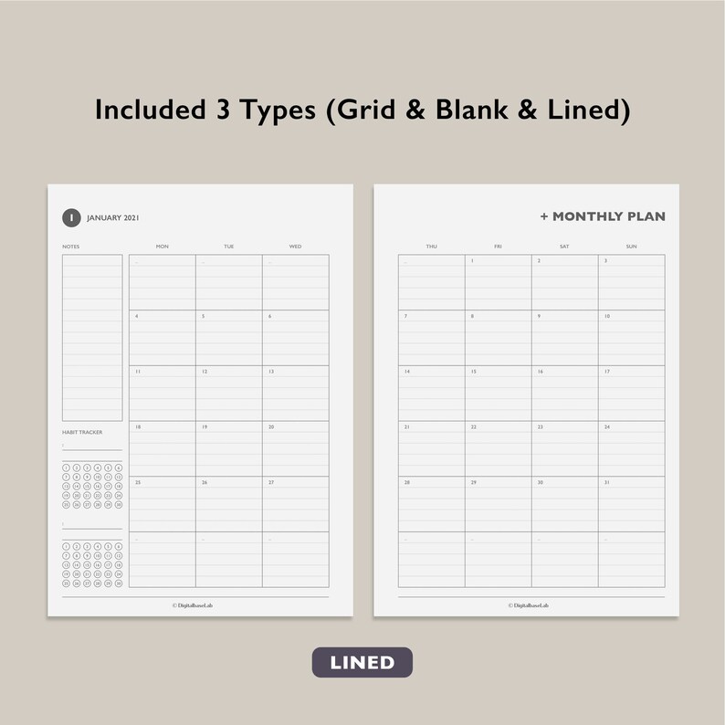 2021 Monthly Planner Printable/ 2021 Monthly Calendar/ Simple Monthly