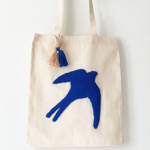 Swallow Bird Tote Bag , Market Bag,Punch Needle Embroidery Tote Bag,Handmade Canvas Tote Bag,Cloth Tote Bag, Tote Bag Canvas, Canvas, Ecobag