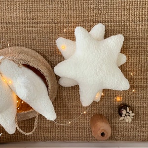 Teddy/ boucle star pillow ecru, star cushion, pillow to kidsroom, decorative pillow, teddy pillow