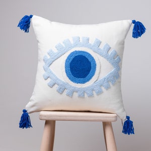 Punch Needle Pillow-Handmade Tufted Punch Needle Evil Eye Pillow Cover ,Punch Needle Pillow,Throw Pillows ,Decorative Pillows,Evil Eye Decor