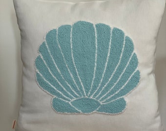 Sea Shell Punch Needle | Tufted Pillow Case | For Summer House | Punch needle Cushion Cover |Beach Hut Punch Cushion Case ,Embroidery Punch