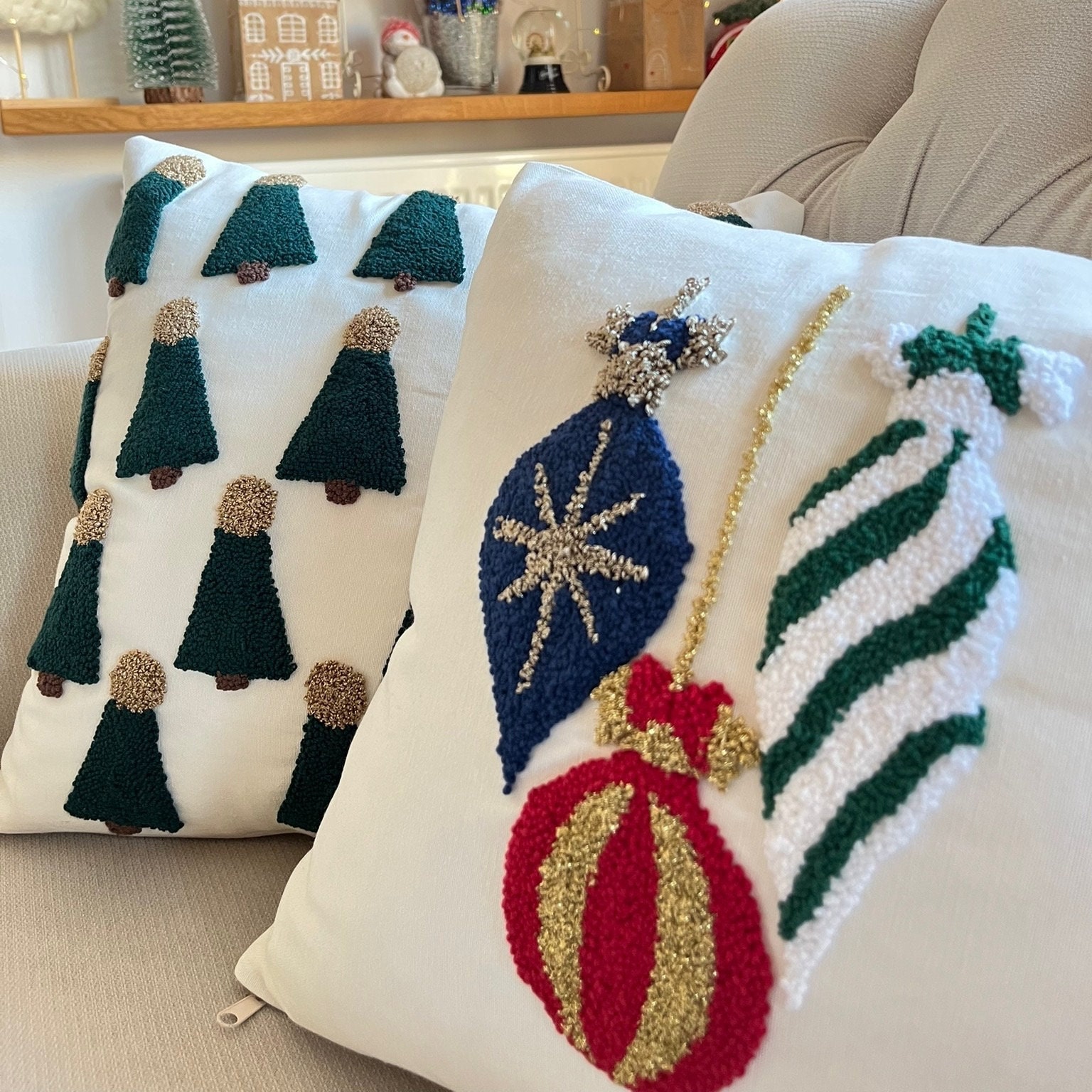 Punch Needle Pillow Cover, Christmas Pillow Case, Noel Gift for Home ...