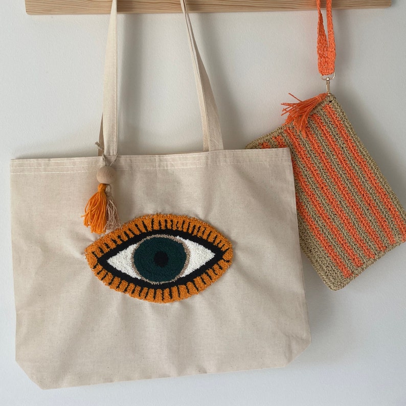 Tote Bags, Punch Needle Tote Bag, Handmade Tote Bag, Punch Bag, Messenger Bag, Market Bag, image 4