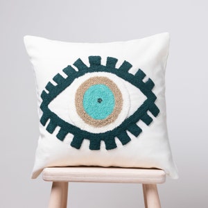 Punch Needle Pillow-Handmade Tufted Punch Needle Evil Eye Pillow Cover ,Punch Needle Pillow,Throw Pillows ,Decorative Pillows,Evil Eye Decor