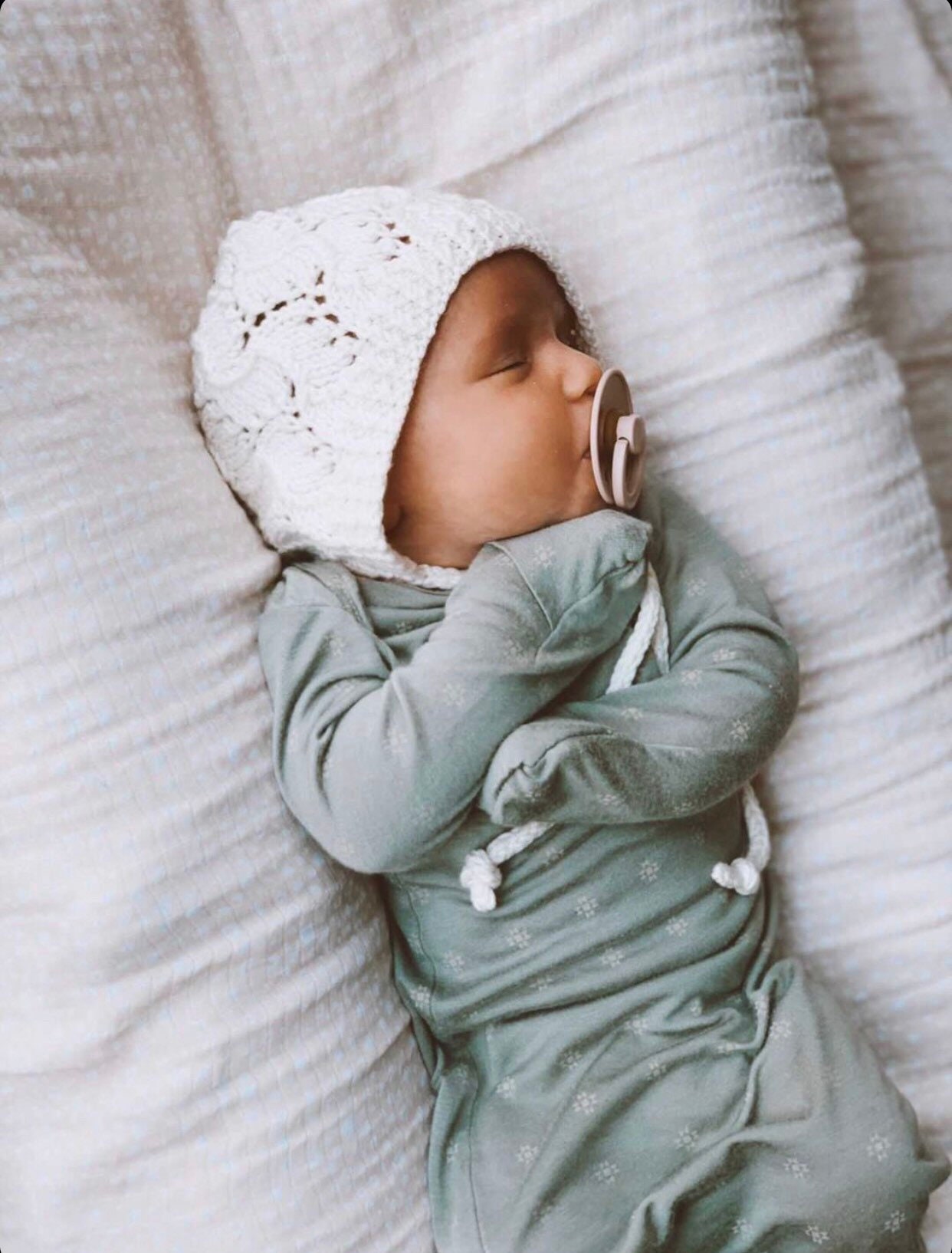 Knitted Baby Bonnet for Girl White 