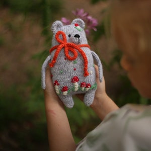 Embroidery Knitted Teddy Bear Handknittet Toy Teddy Bear Stuffed Animal Bear Stuffie Plush Baby Toy Soft Toy For Kids Shower Gift  Handmade