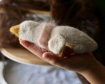 Knit Duck Plush Toy Anigurumi Duck Knitted Goose Cute Duckling Plush Toy Handmade Duck Soft White Duckling Baby Show idea Packet Toy