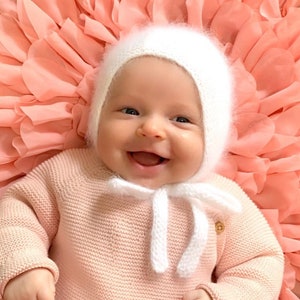 Baby Bonnet Baby Hat Knit Baby Bonnet Handmade Hat Angora Baby Bonnet  Knits for Kids Girl Bonnet Newborn Bonnet Photo Props Bonnet