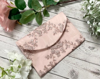 Pink Lace Clutch Bag | Wedding Day, Evening purse, or Special Occasion | Bridesmaids Gift | Mother of the Bride or Groom | Envelope Clutch