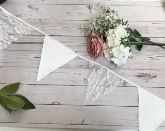 Wedding Bunting | Ivory & Lace | Garden Party | Reclaimed/Vintage Fabrics | Eco Friendly | Choose any length