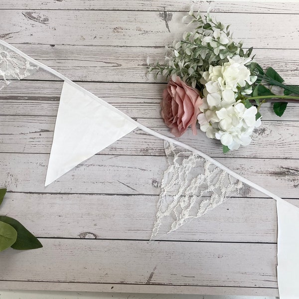 Wedding Bunting | Ivory & Lace | Garden Party | Reclaimed/Vintage Fabrics | Eco Friendly | Choose any length