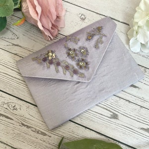 Lilac Silk Clutch: Hand-Beaded Evening Bag, Vintage Fabric
