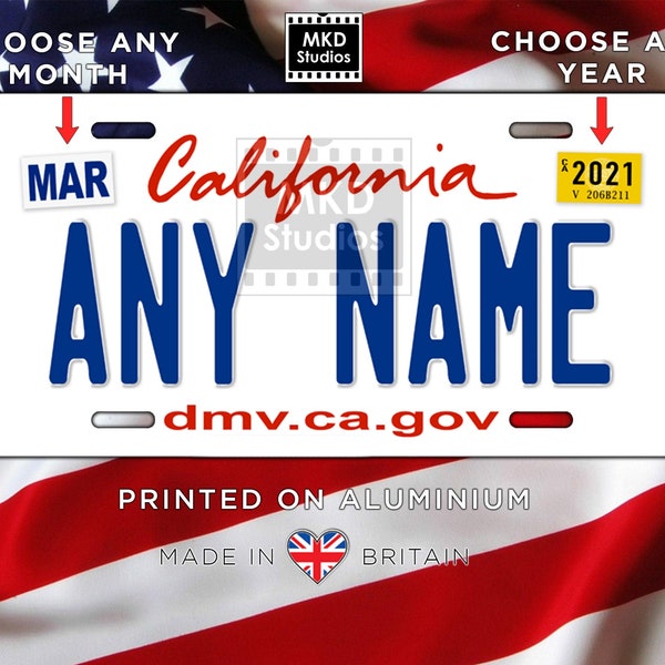 California Retro - USA Custom Metal License Plate, Americana, US States, Handmade in the UK- Personalizado/Personalizado