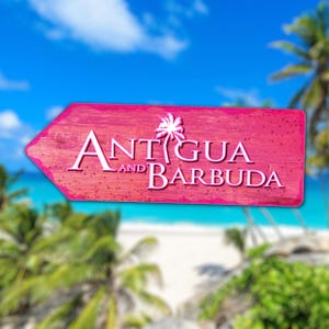Cartello stradale Antigua Caribbean Arrow - Man Cave, Garage, Memorabilia, Ricordi