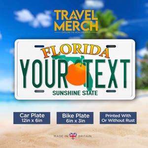 Florida Sunshine State - USA Custom Metal License Plate, Americana, US States, Handmade in the UK - Personalised/Customised