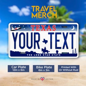 Texas Space - USA Custom Metal License Plate, Americana, US States, Handmade in the UK - Personalised/Customised